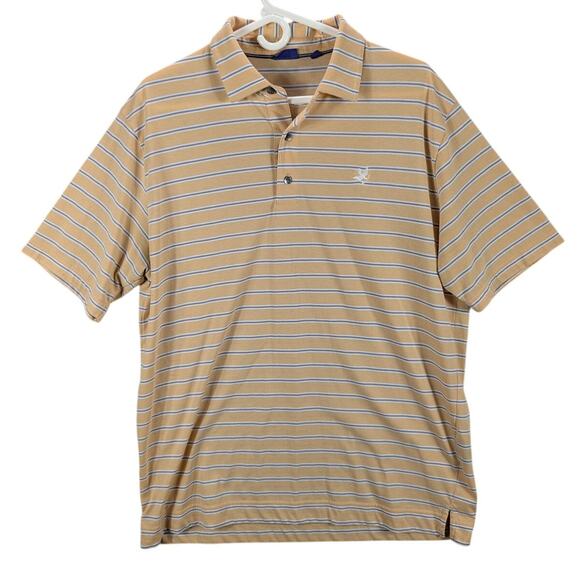 FootJoy Polo Shirt Mens Large Orange Blue Striped Golf Performance Lightweight - Picture 1 of 8